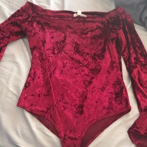 Off the shoulder red velvet body suit